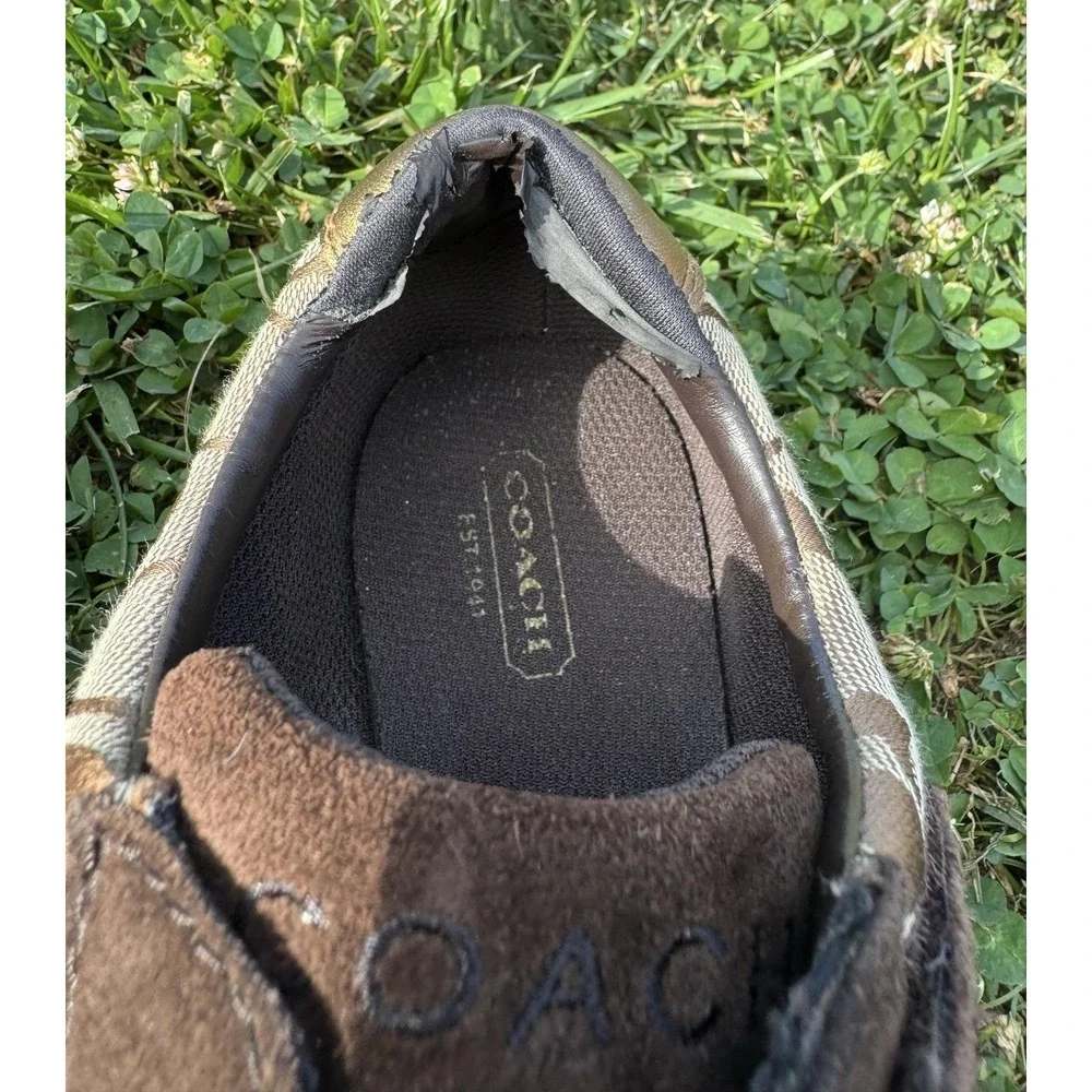 Coach Women's Signature Canvas Hook & Loop Sneakers Brown Khaki Logo Shoes